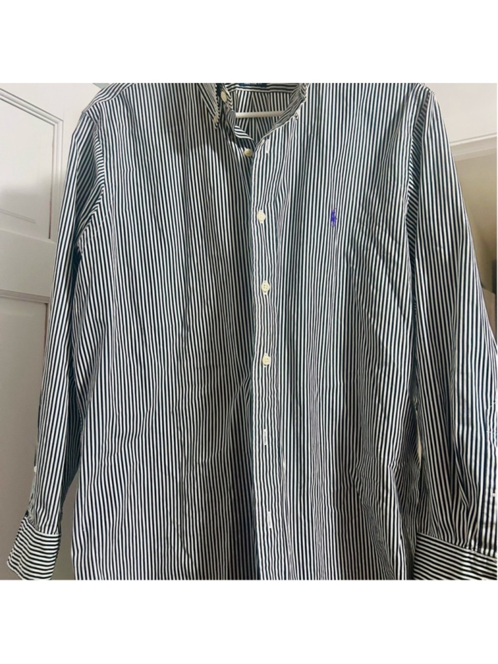 Ralph Lauren Navy and White Striped Button-Down Shirt - Picture 3 of 5